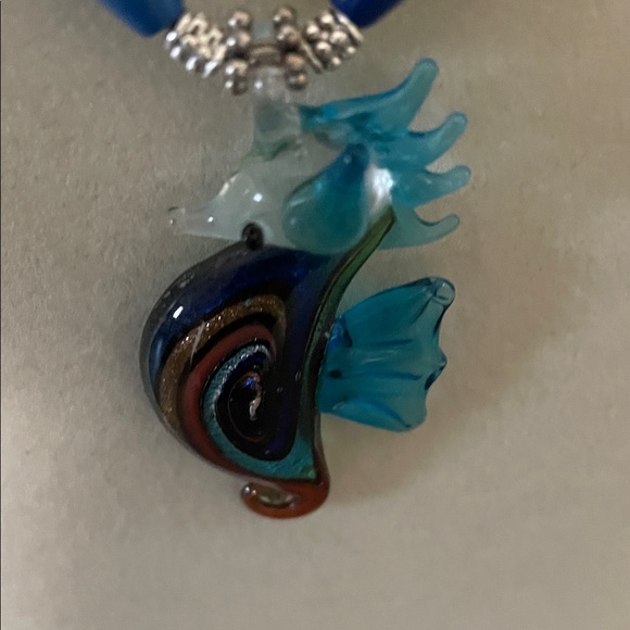 Artisan Blue and Gold Fish Pendant Necklace - Picture 11 of 12